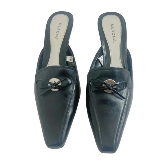 Y2k Merona Allyn Black Leather Kitten Heels Bow Size 5.5 - Picture 3 of 10